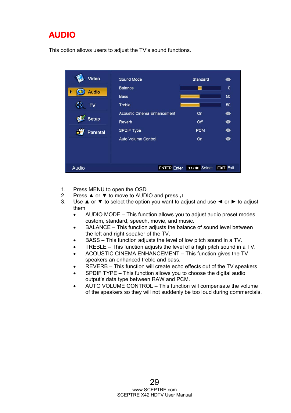Audio | Sceptre X420EV-F120 User Manual | Page 29 / 52