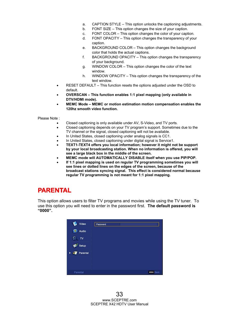 Parental | Sceptre X420EV-F120 User Manual | Page 33 / 52