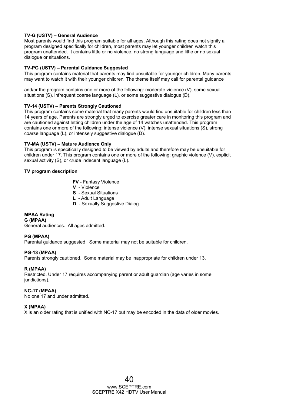 Sceptre X420EV-F120 User Manual | Page 40 / 52