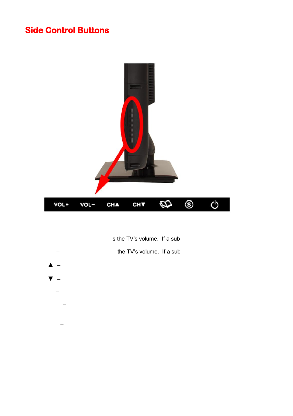 Side control buttons | Sceptre X425BV-FHD User Manual | Page 12 / 52