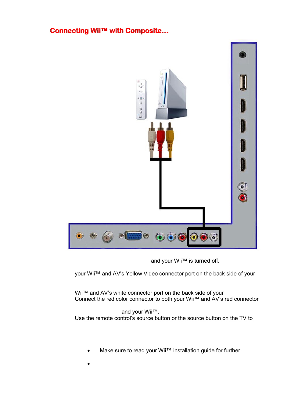 Connecting wii™ with composite | Sceptre X425BV-FHD User Manual | Page 19 / 52