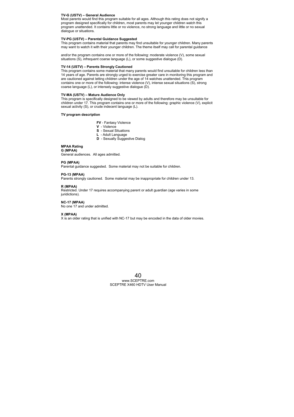 Sceptre X460BV-FHD User Manual | Page 40 / 53