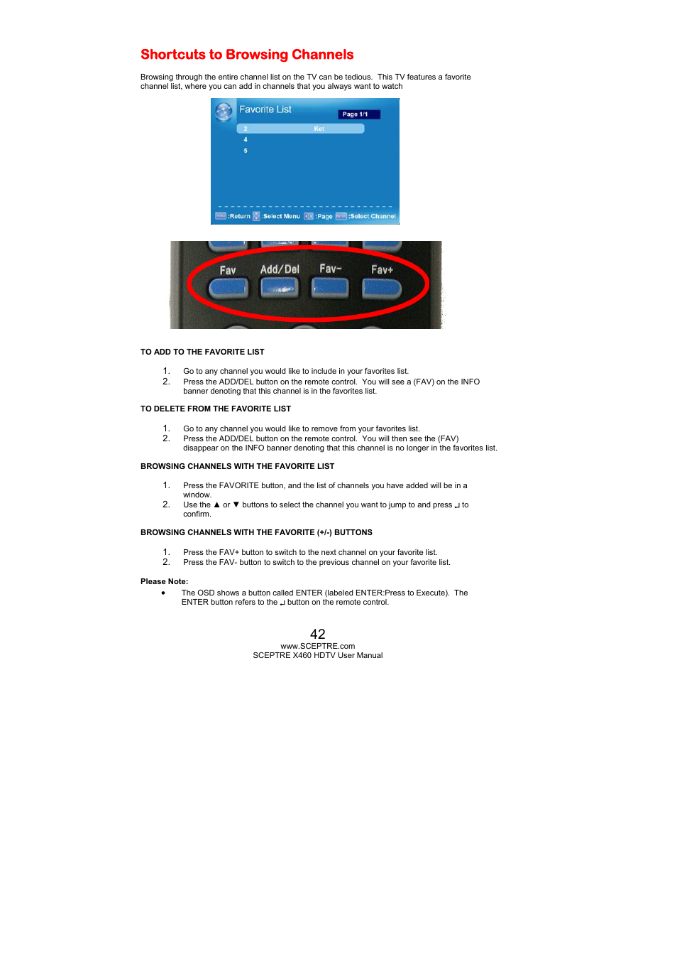 Shortcuts to browsing channels | Sceptre X460BV-FHD User Manual | Page 42 / 53