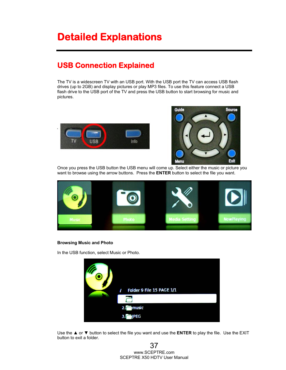 Detailed explanations, Usb connection explained | Sceptre X505BV-FHDU User Manual | Page 37 / 54