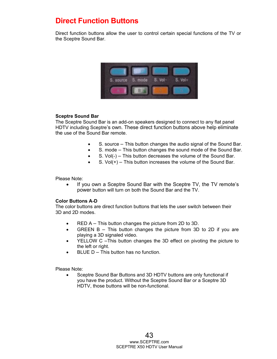 Direct function buttons | Sceptre X505BV-FHDU User Manual | Page 43 / 54