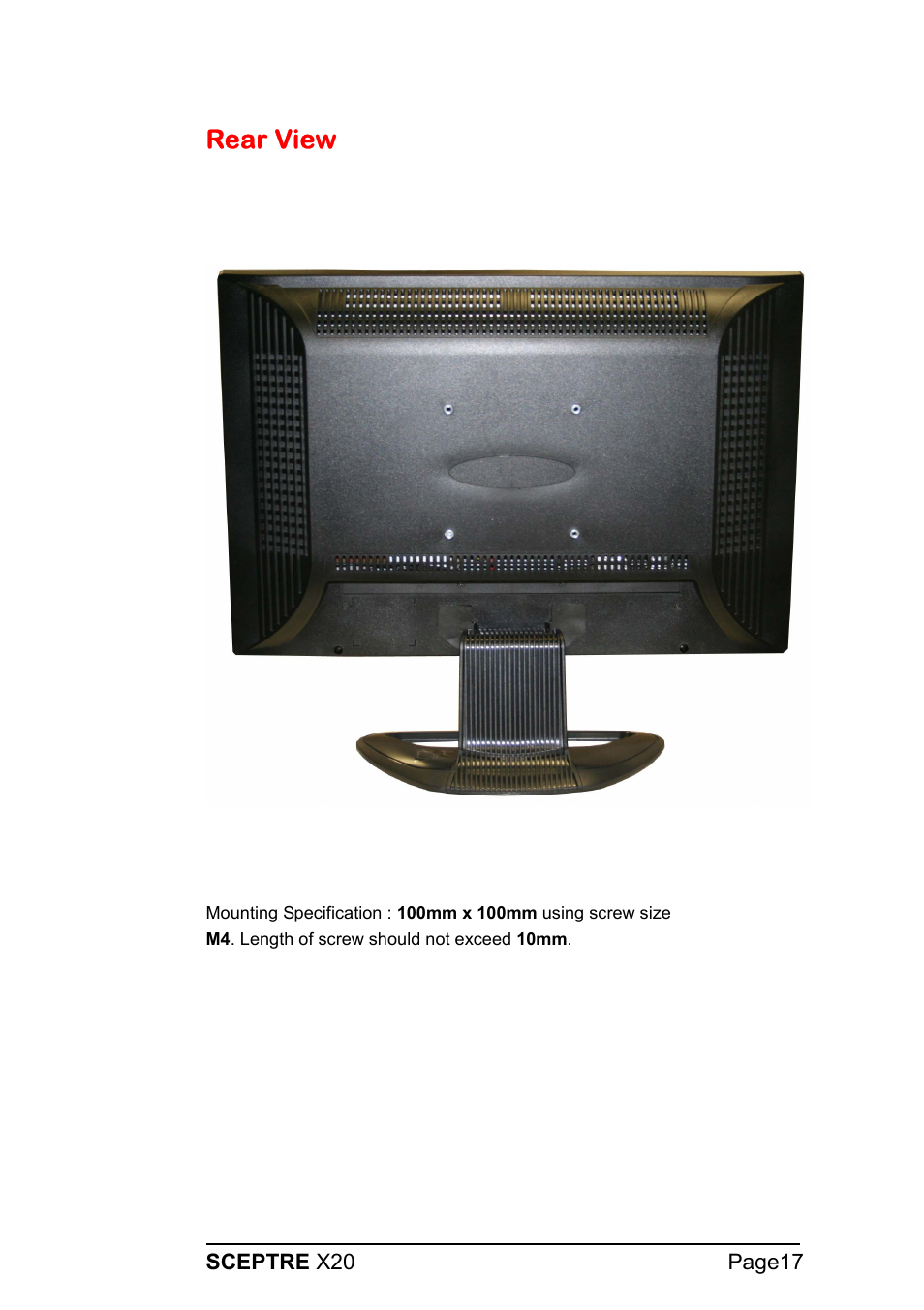 Rear view | Sceptre X20WG-1080P User Manual | Page 17 / 38