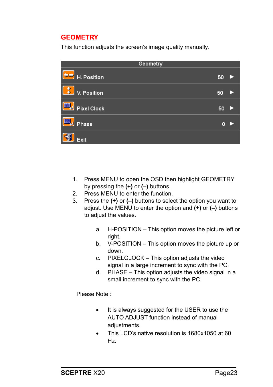 Sceptre X20WG-1080P User Manual | Page 23 / 38