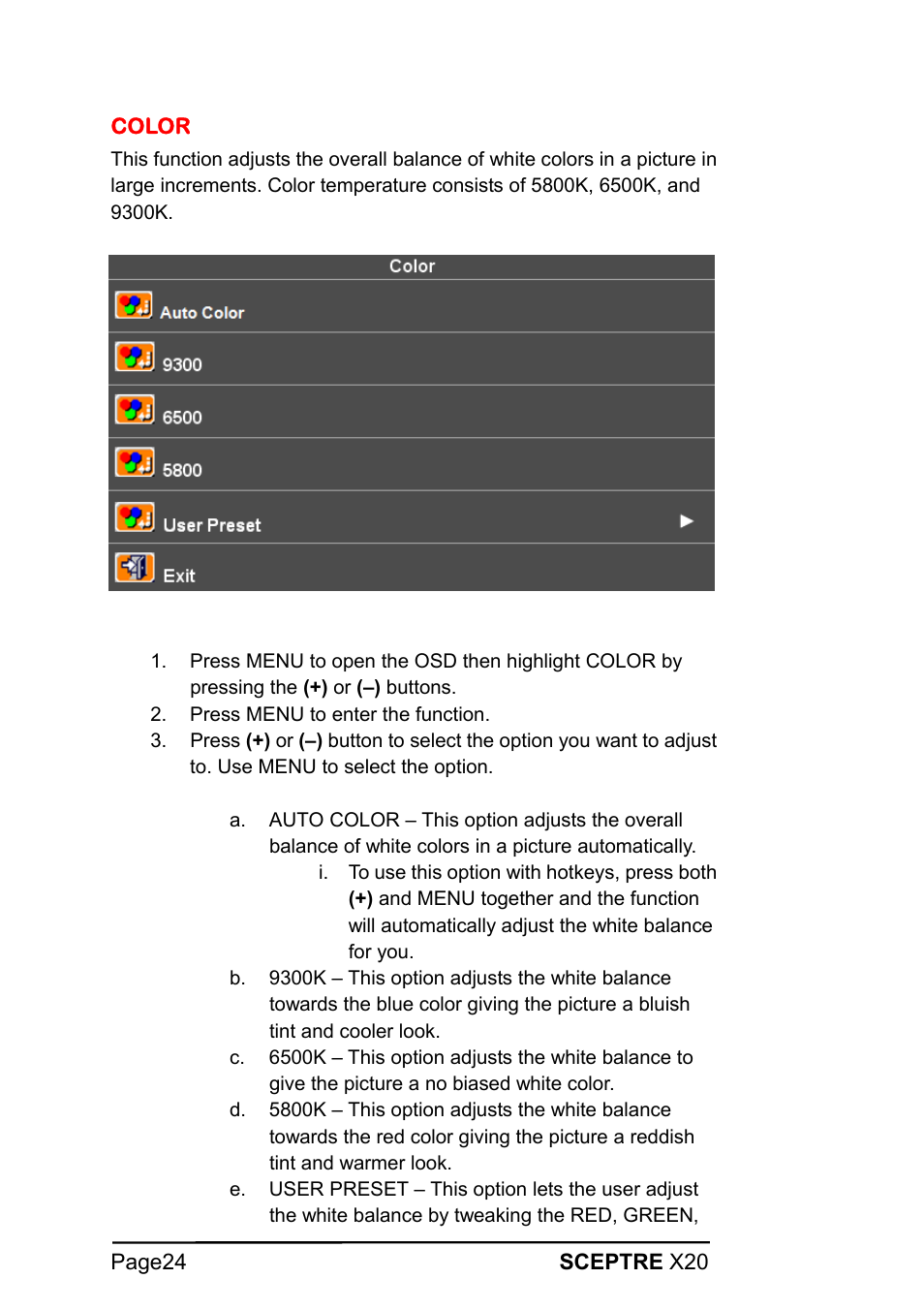 Sceptre X20WG-1080P User Manual | Page 24 / 38
