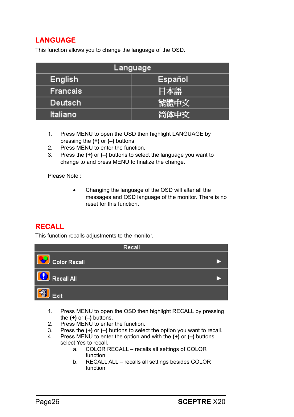 Sceptre X20WG-1080P User Manual | Page 26 / 38