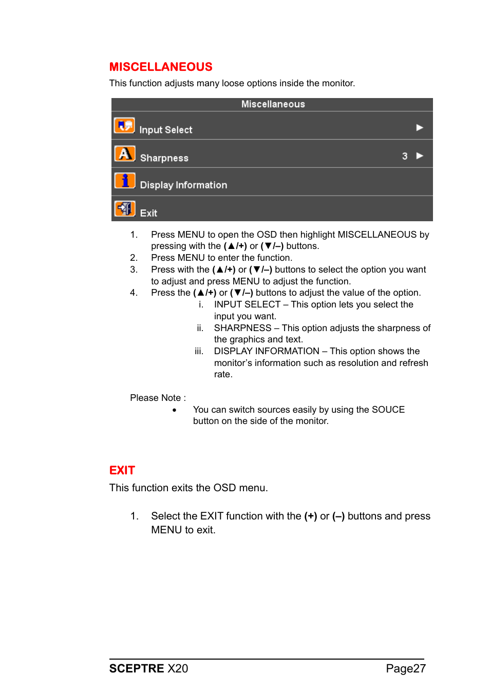 Sceptre X20WG-1080P User Manual | Page 27 / 38