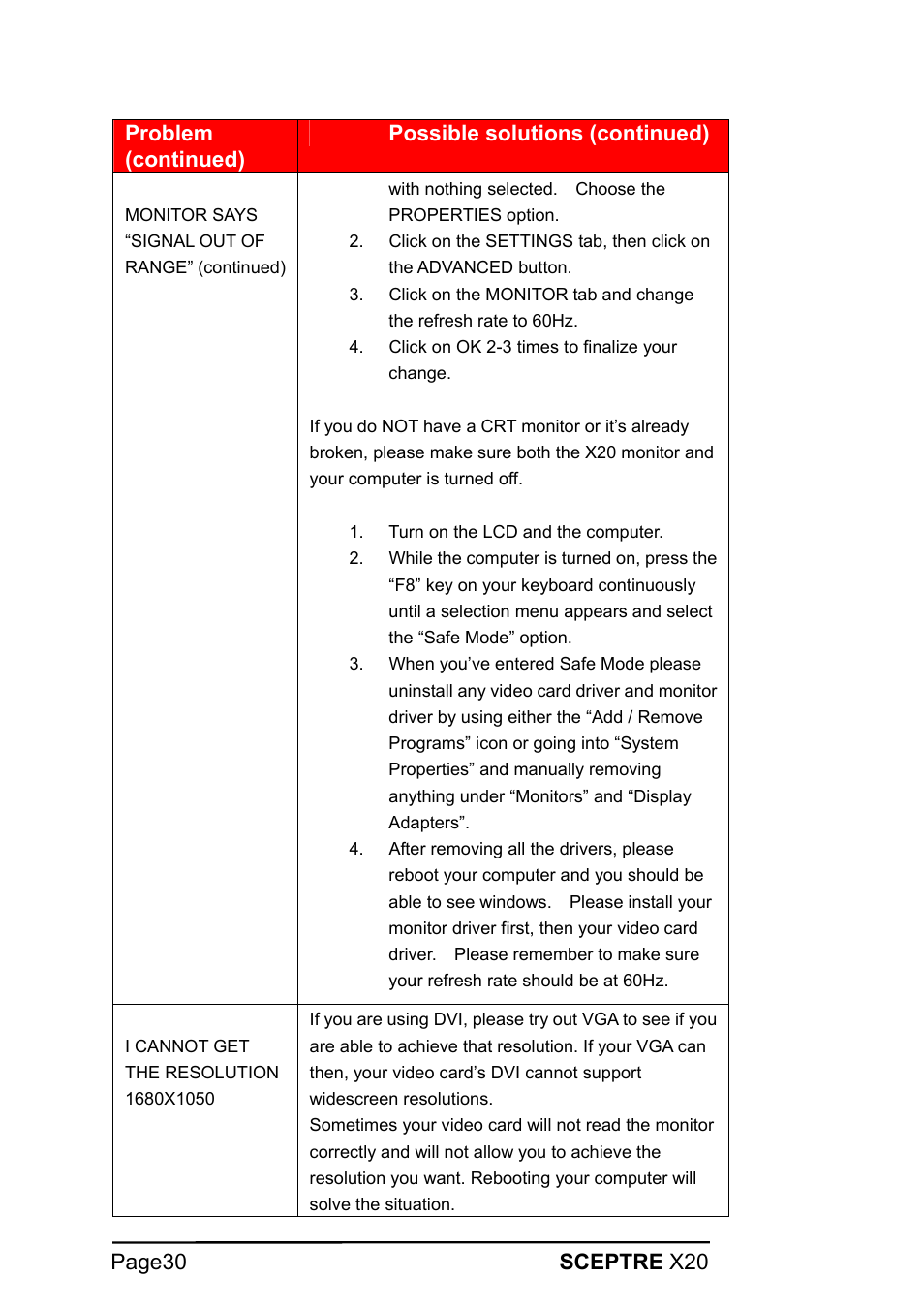 Sceptre X20WG-1080P User Manual | Page 30 / 38