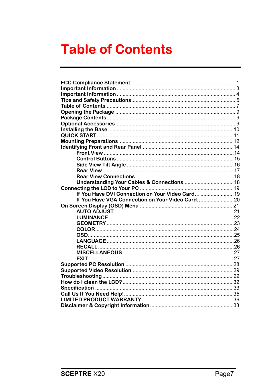 Sceptre X20WG-1080P User Manual | Page 7 / 38