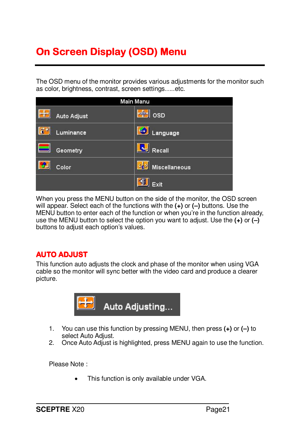 Sceptre X20WG-NAGA2 User Manual | Page 21 / 38