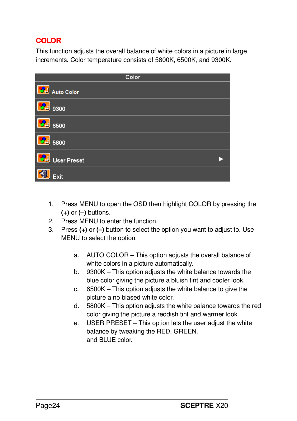 Sceptre X20WG-NAGA2 User Manual | Page 24 / 38