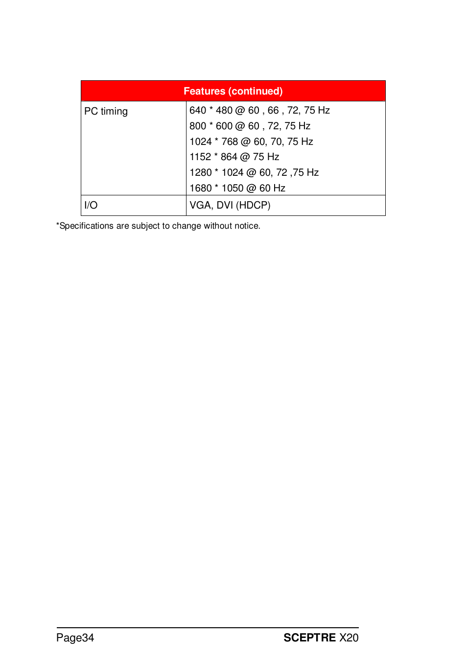 Sceptre X20WG-NAGA2 User Manual | Page 34 / 38