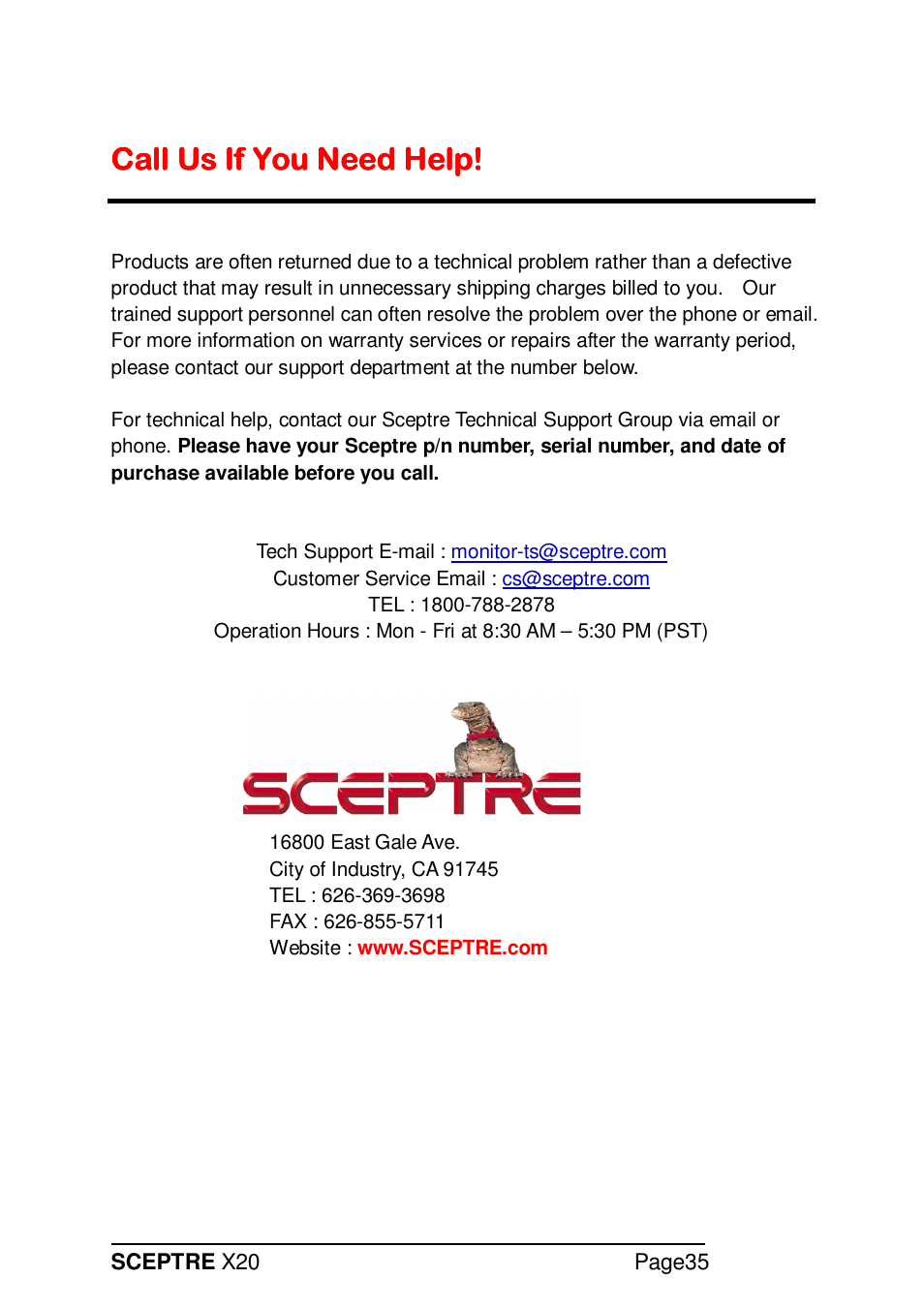 Sceptre X20WG-NAGA2 User Manual | Page 35 / 38