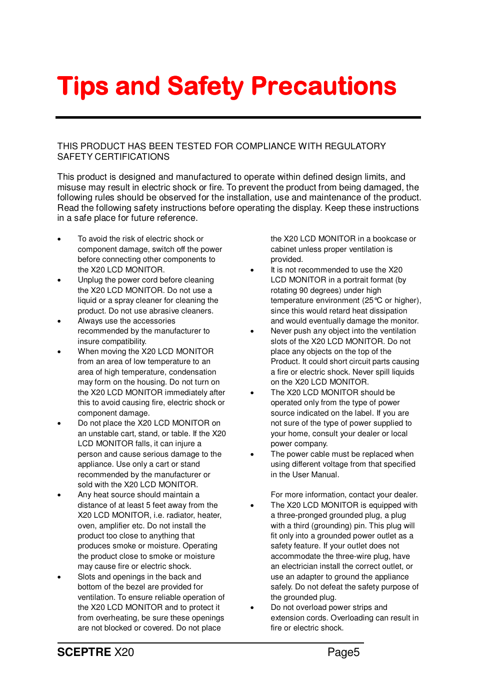Sceptre x20 page5 | Sceptre X20WG-NAGA2 User Manual | Page 5 / 38