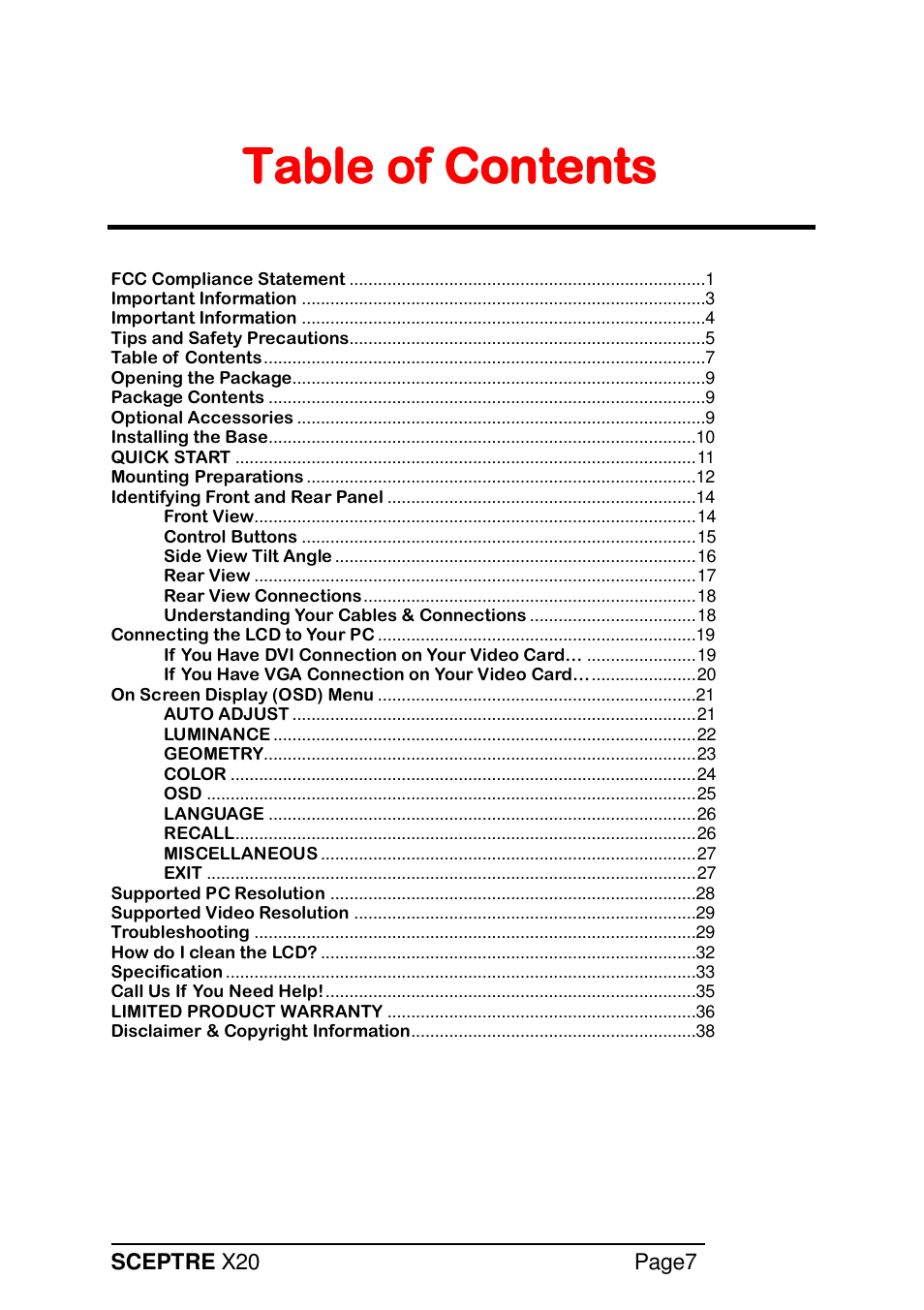 Sceptre x20 page7 | Sceptre X20WG-NAGA2 User Manual | Page 7 / 38