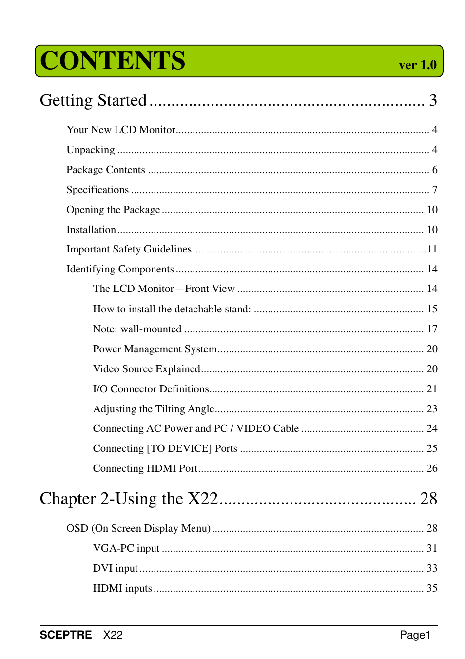 Sceptre X22WG-GAMER User Manual | 42 pages