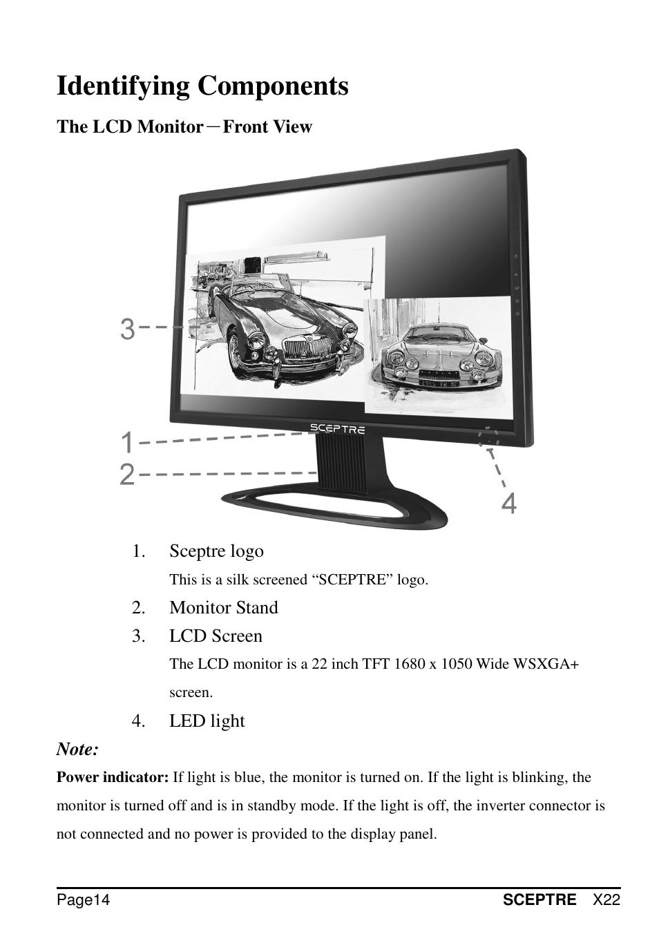 Identifying components | Sceptre X22WG-GAMER User Manual | Page 14 / 42
