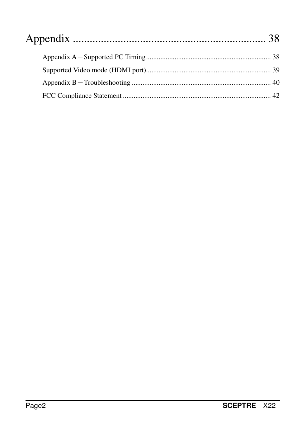 Appendix | Sceptre X22WG-GAMER User Manual | Page 2 / 42