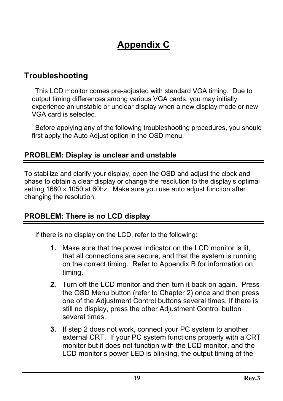 Appendix c, Troubleshooting | Sceptre X20WG-Naga User Manual | Page 23 / 24