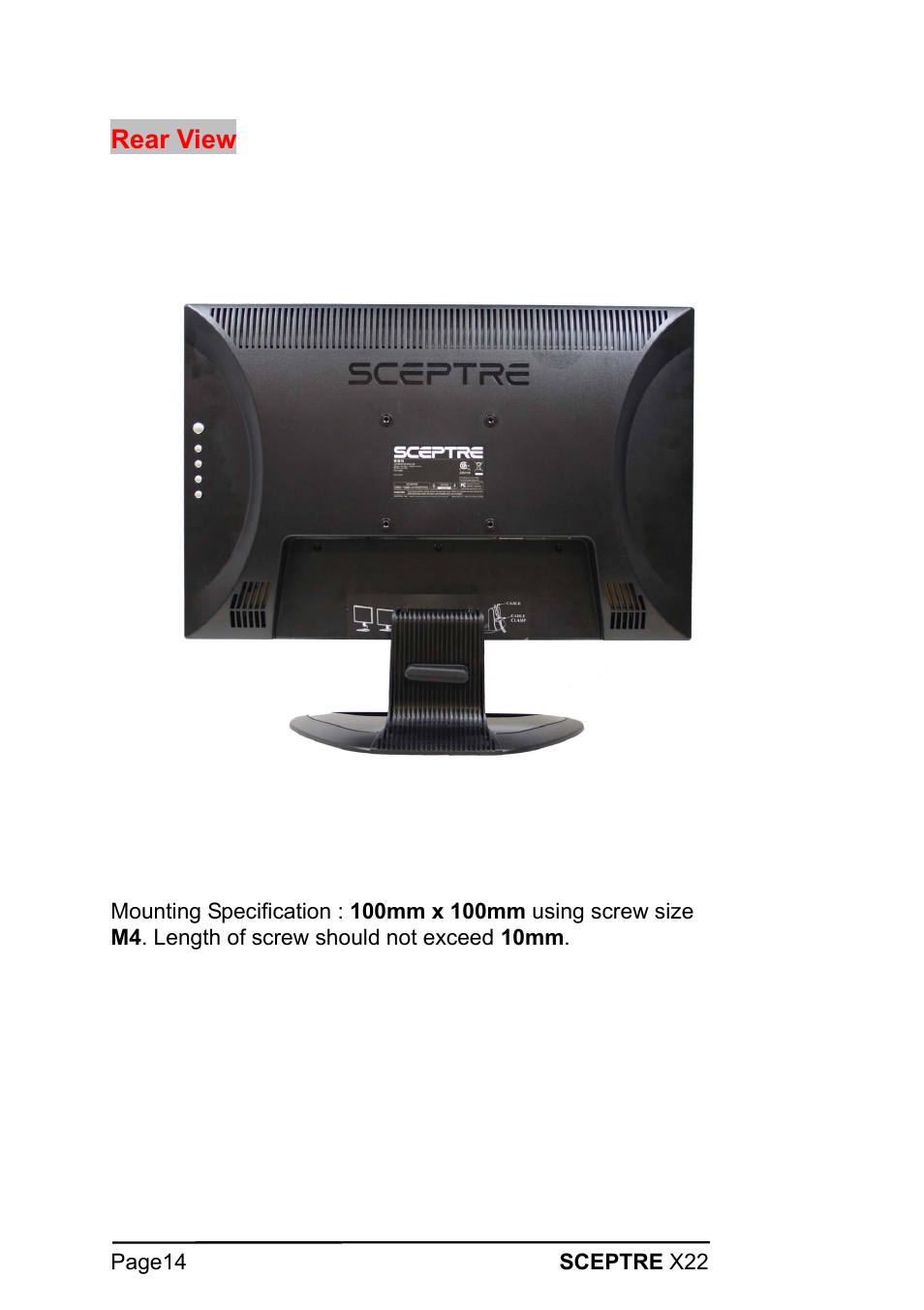 Rear view | Sceptre X22WG-1080P User Manual | Page 14 / 44