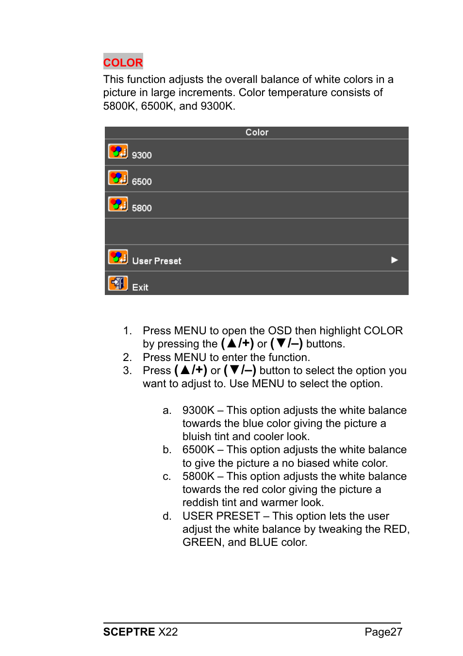 Sceptre X22WG-1080P User Manual | Page 27 / 44