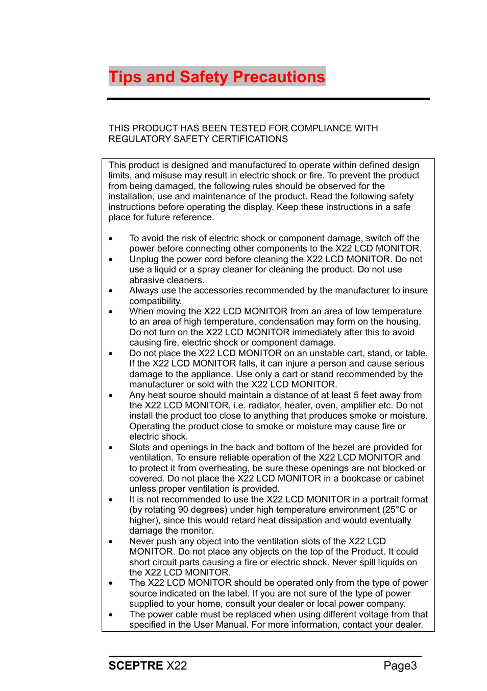 Tips and safety precautions | Sceptre X22WG-1080P User Manual | Page 3 / 44