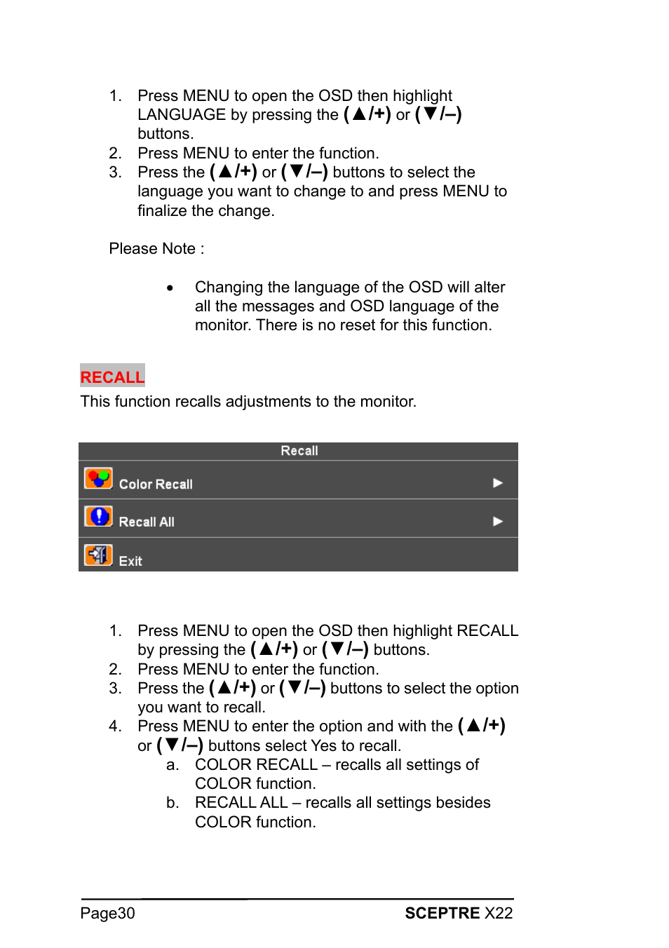 Sceptre X22WG-1080P User Manual | Page 30 / 44