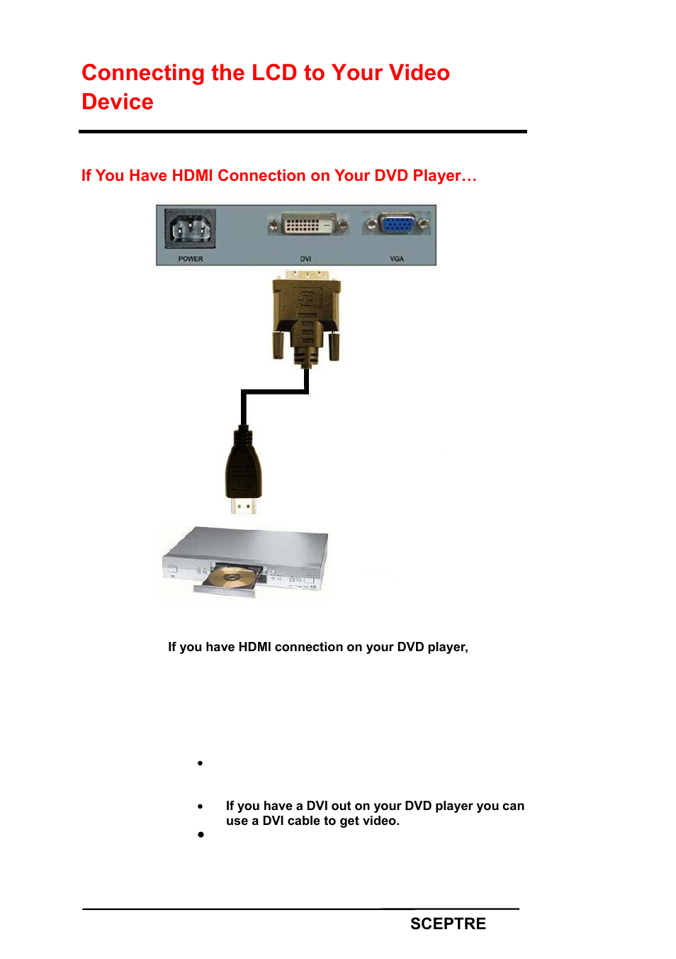 Connecting the lcd to your video device | Sceptre X22HG-Naga User Manual | Page 22 / 44