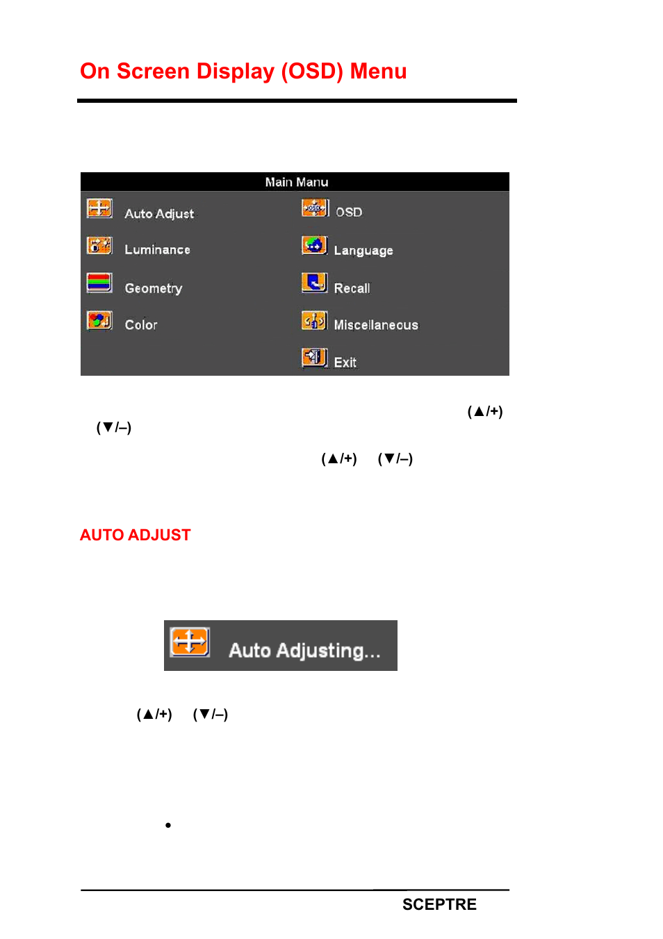 On screen display (osd) menu | Sceptre X22HG-Naga User Manual | Page 26 / 44