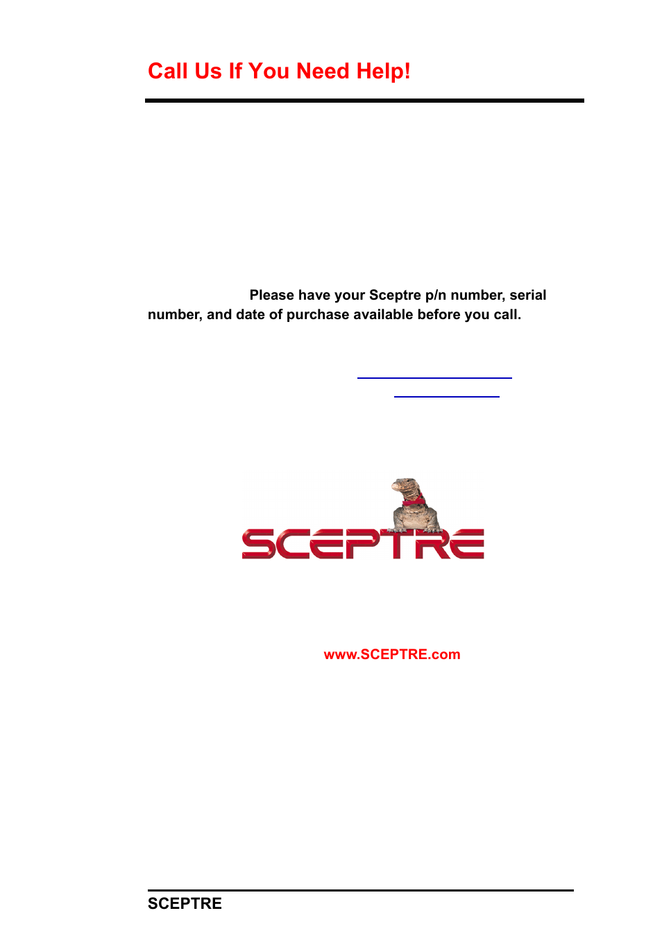 Call us if you need help | Sceptre X22HG-Naga User Manual | Page 41 / 44