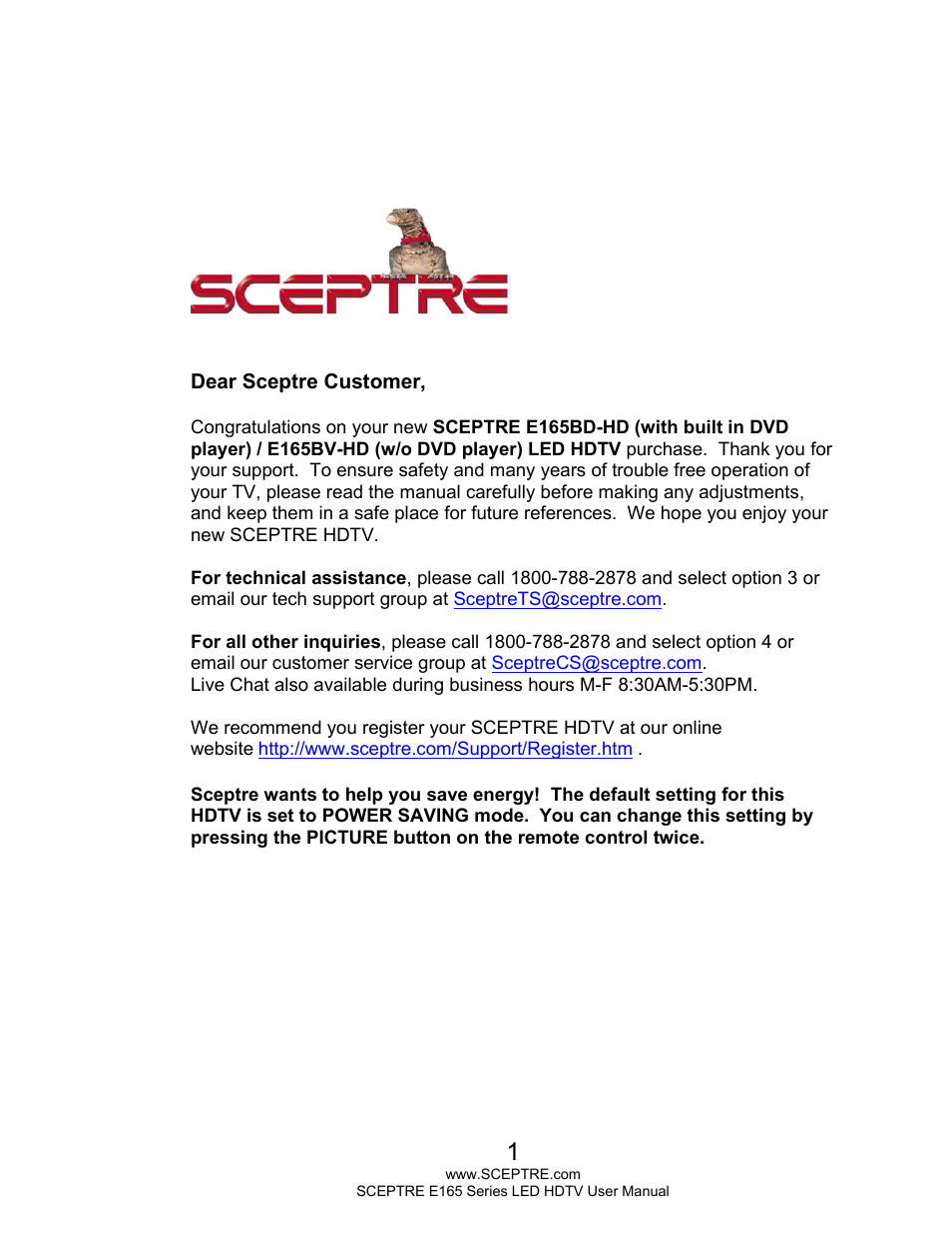Sceptre E165BV-HD User Manual | 58 pages