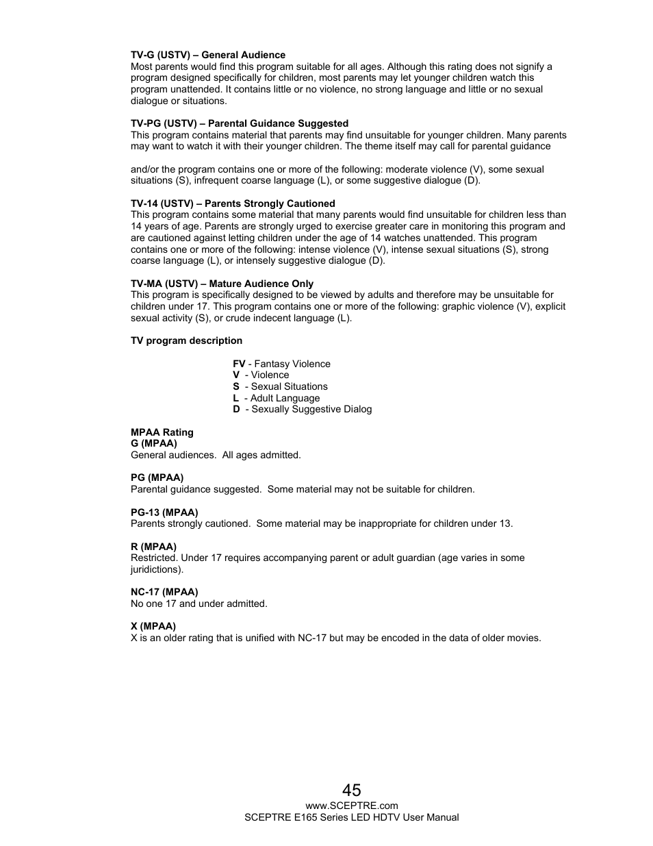 Sceptre E165BV-HD User Manual | Page 45 / 58