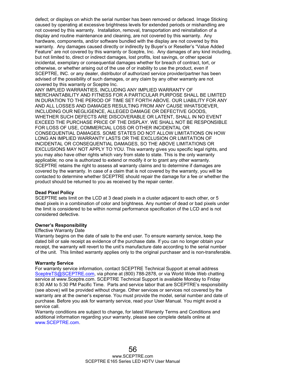 Sceptre E165BV-HD User Manual | Page 56 / 58