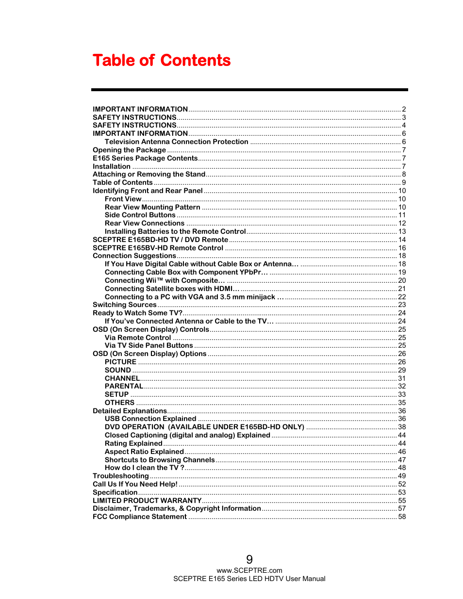 Sceptre E165BV-HD User Manual | Page 9 / 58