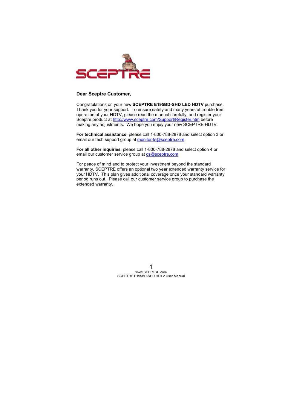 Sceptre E195BD-SHD+ User Manual | 58 pages