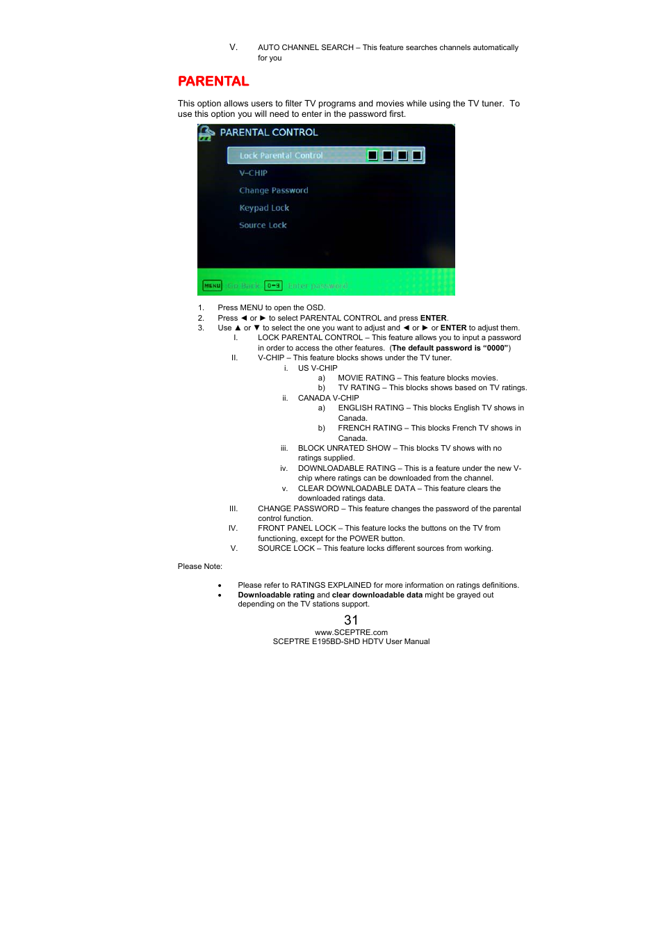 Parental | Sceptre E195BD-SHD+ User Manual | Page 31 / 58