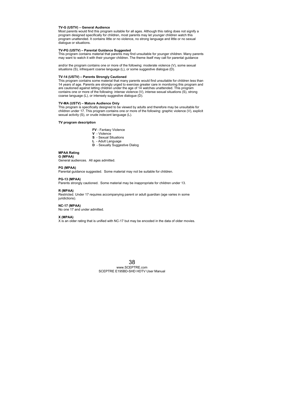 Sceptre E195BD-SHD+ User Manual | Page 38 / 58