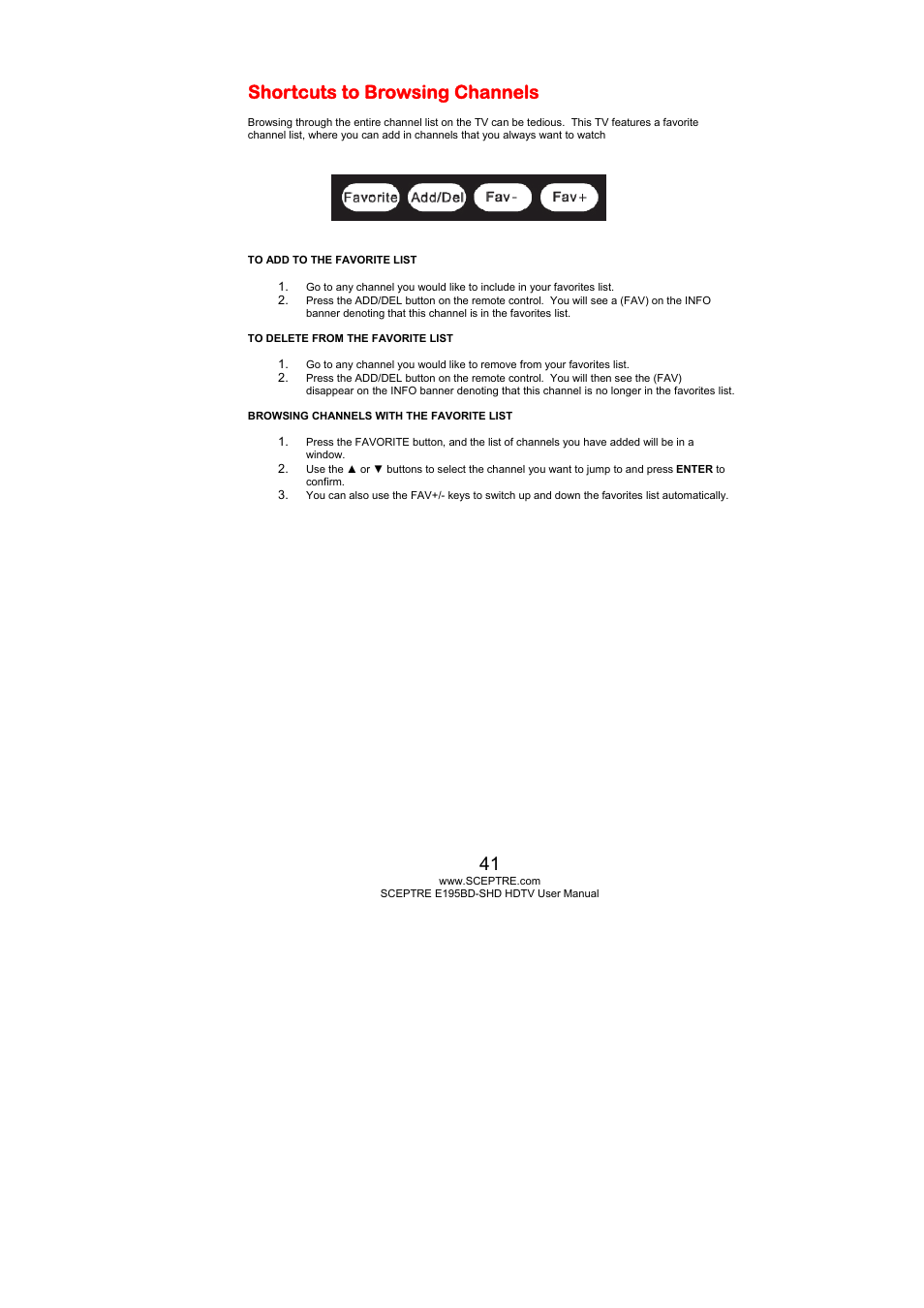 Shortcuts to browsing channels | Sceptre E195BD-SHD+ User Manual | Page 41 / 58