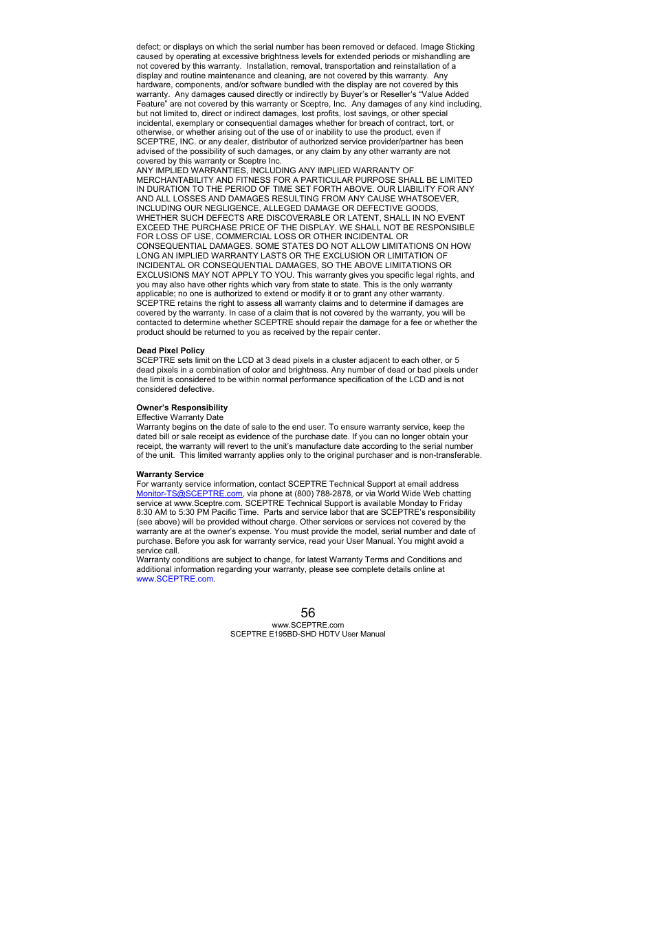 Sceptre E195BD-SHD+ User Manual | Page 56 / 58