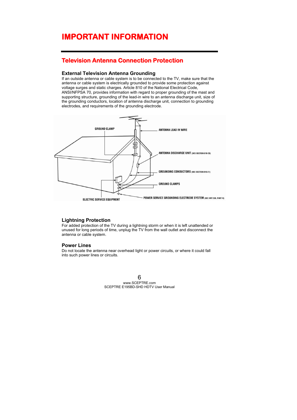 Important information | Sceptre E195BD-SHD+ User Manual | Page 6 / 58