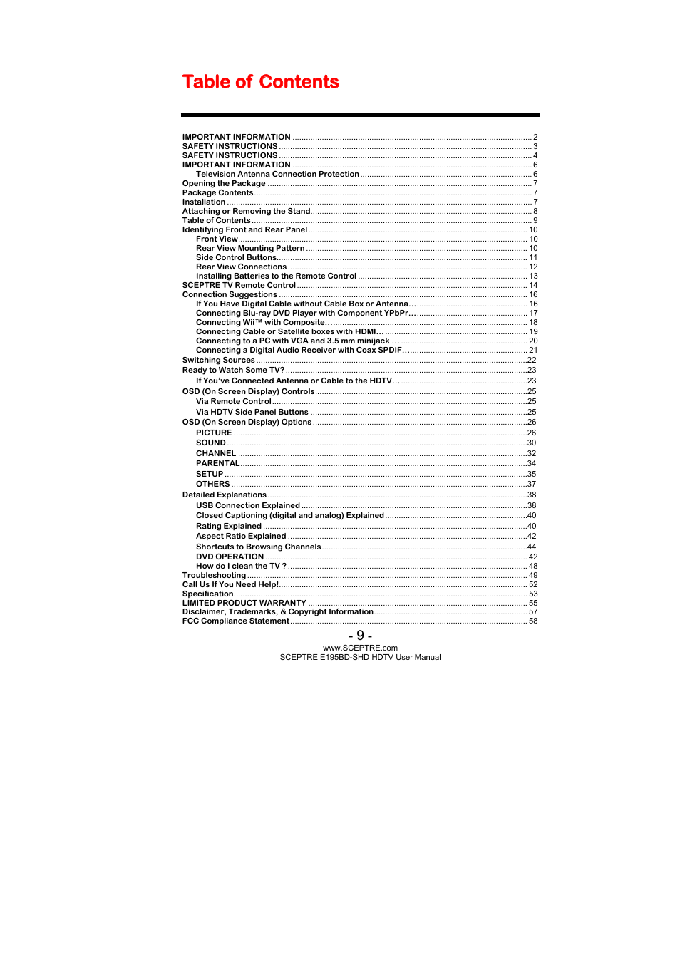 Sceptre E195BD-SHD+ User Manual | Page 9 / 58