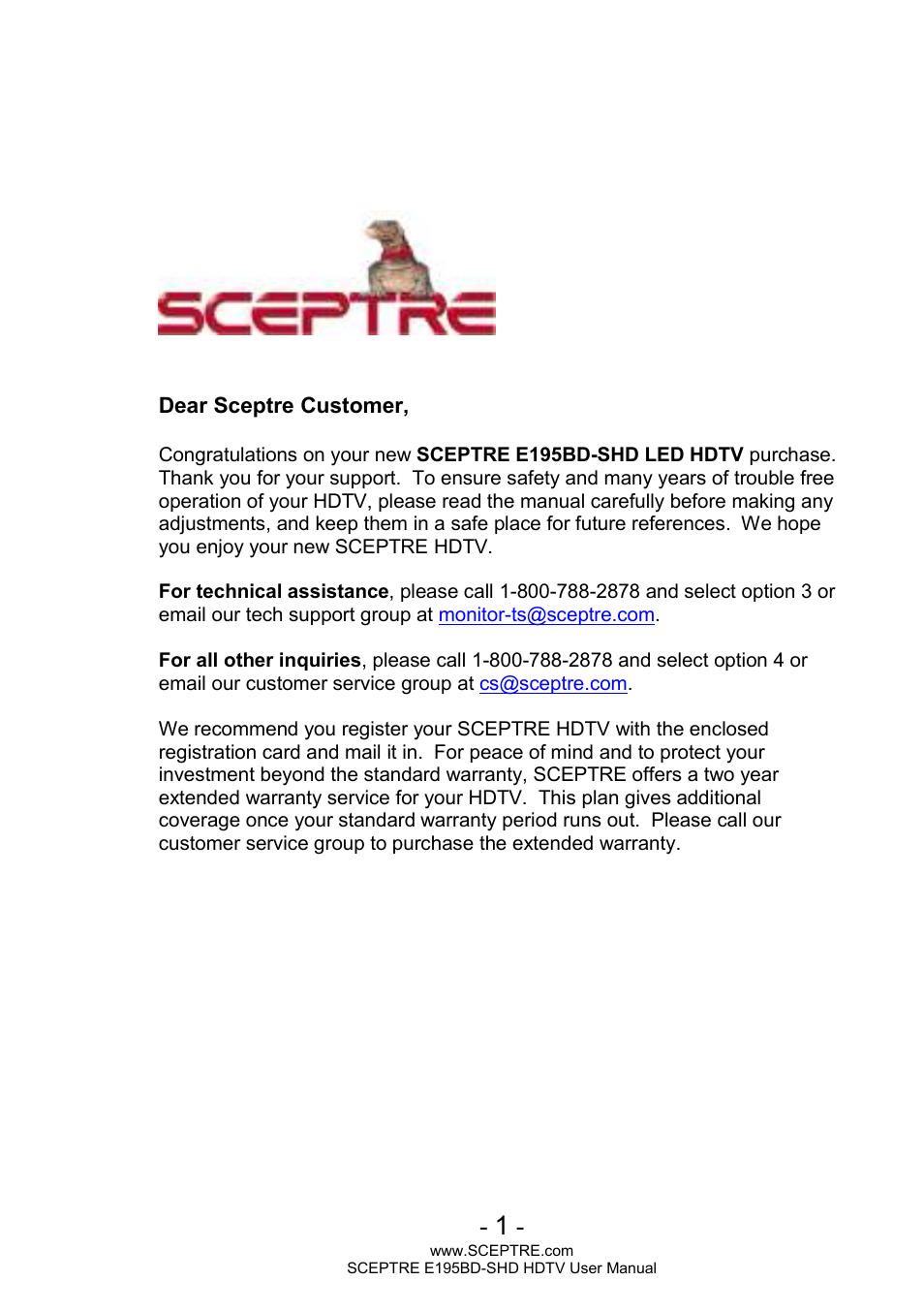 Sceptre E195BD-SHD+ User Manual | 45 pages