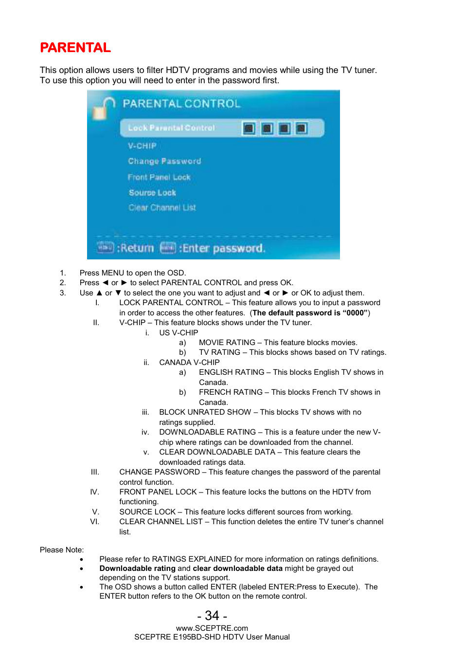Parental | Sceptre E195BD-SHD+ User Manual | Page 34 / 45
