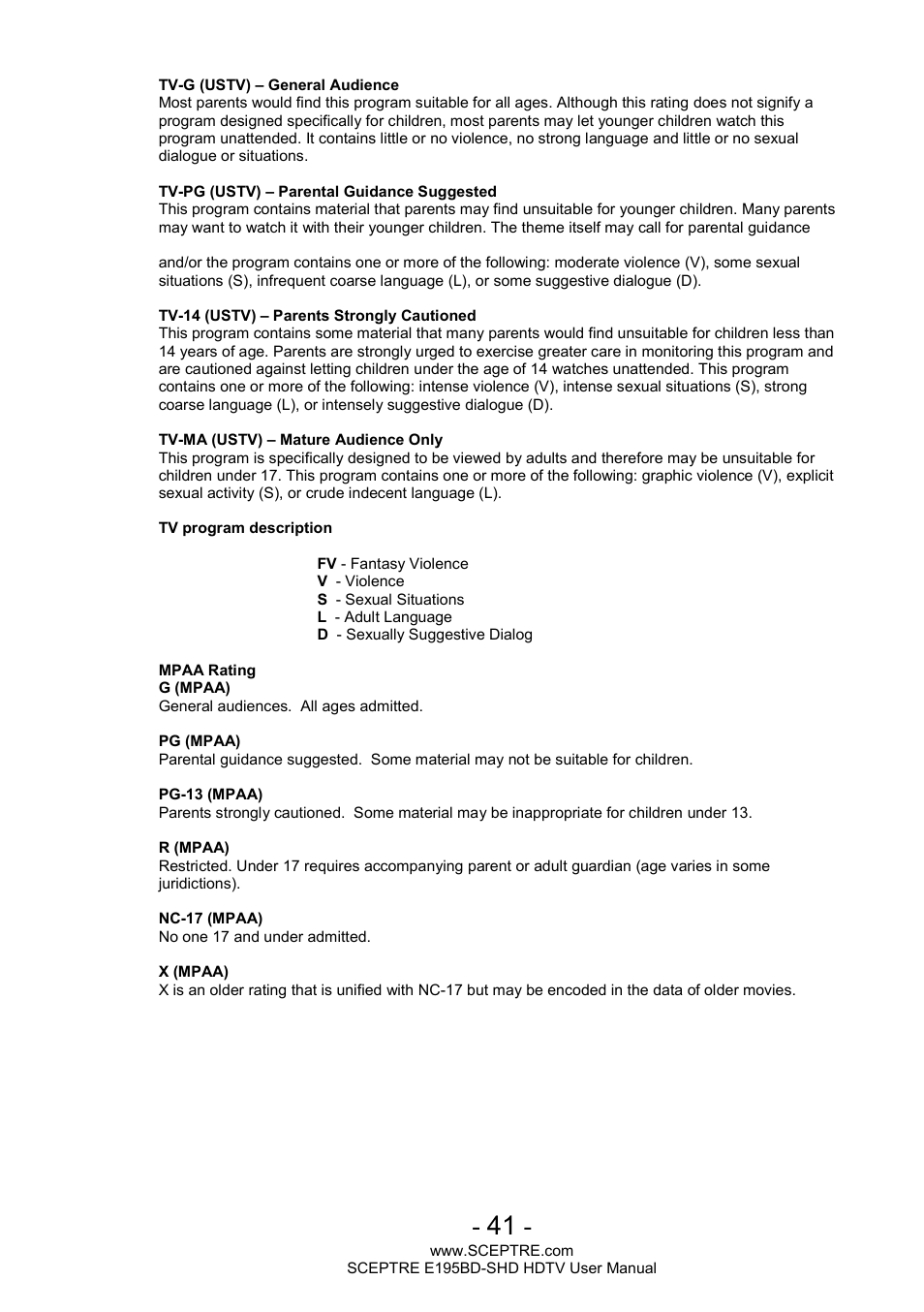 Sceptre E195BD-SHD+ User Manual | Page 41 / 45