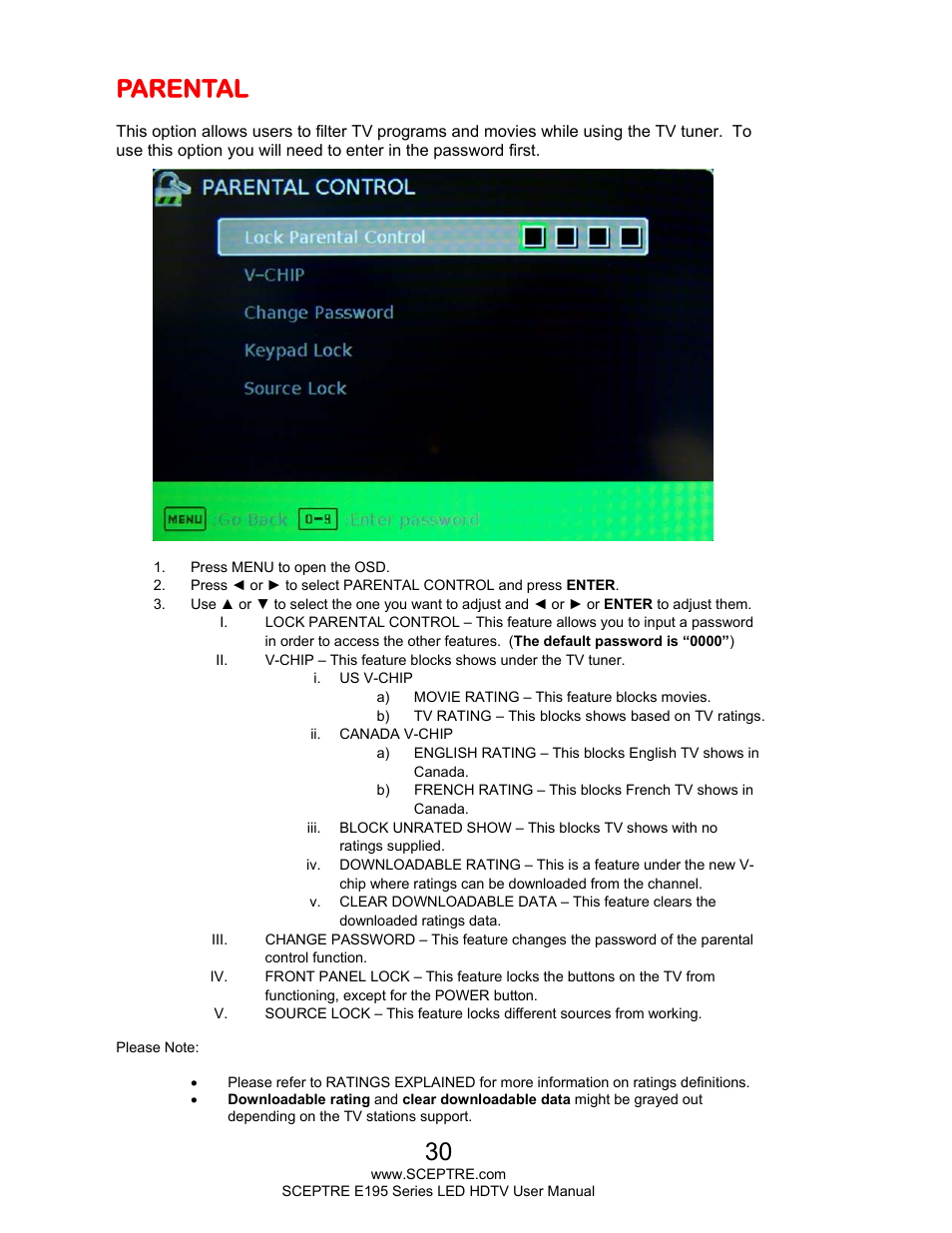 Parental | Sceptre E195BD-SHD+ User Manual | Page 30 / 56