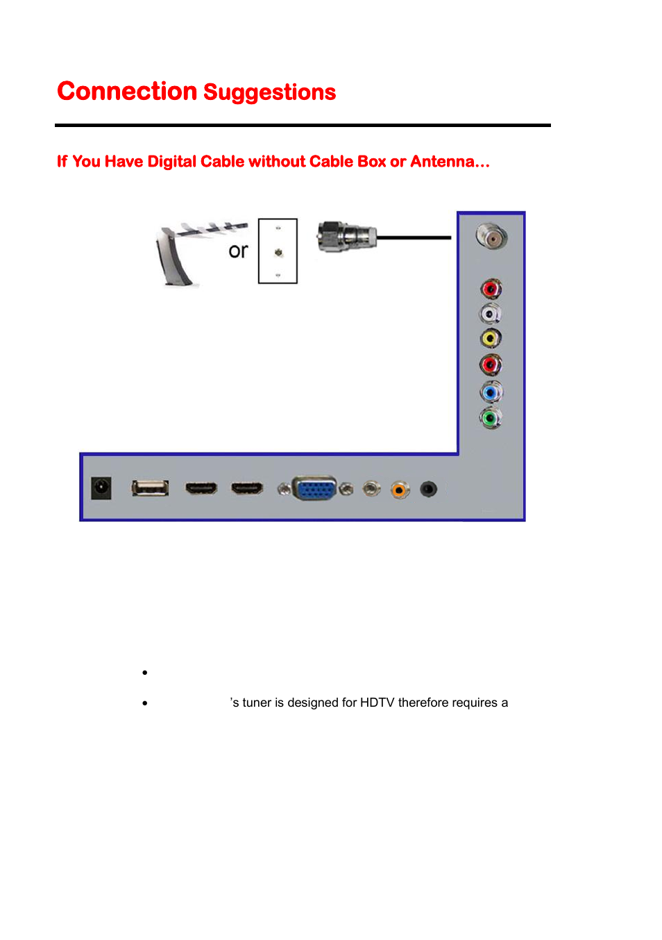 Connection suggestions, Connection, Suggestions | Sceptre E230BD-FHD User Manual | Page 16 / 61