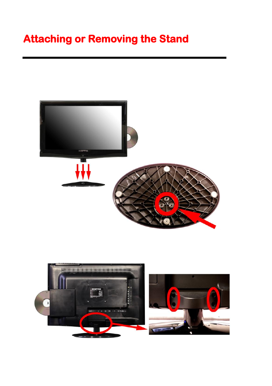 Attaching or removing the stand | Sceptre E230BD-FHD User Manual | Page 8 / 61
